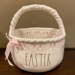 Rae Dunn White & Pink Ribbon Easter Basket